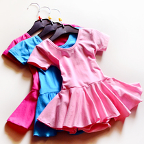 W028 children girl girl dance dress ballet dresses full cotton crotch open button short sleeve practice service