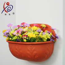 Jinxiu green plant flower semi-oval flowerpot Wall Wall thick plastic flowerpot hanging pot 005