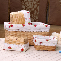  Pure handmade zakka wood woven table top containing box wood containing box storage box four pieces