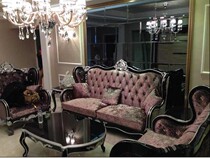 European sofa combination fabric three-person sofa living room Neoclassical wood sofa sales office reception sofa