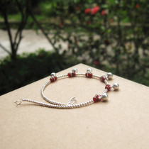 Happy 999 foot silver transfer bead bell natural red agate sterling silver bracelet fine anklet female cute