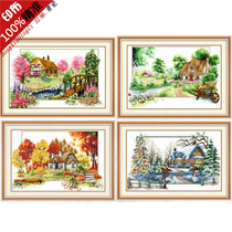 Precision printed cross embroidered living room big picture Mona Lisa Cross embroidered new spring and summer autumn and winter large village hut