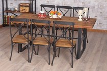 American country Wrought iron dining table Solid wood dining table and chair Rust-proof old bar table and chair Vintage dining table and chair Office desk