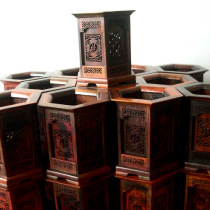  Red Acid Branches Wood Carved Double Hollowed-out Hexagonal Pen Holder Classic Fu Pattern Gift Box Loaded Red Wood Gift