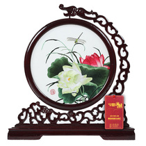 Xiang embroidery flower gentleman decoration hand embroidery Lotus chicken wing wood frame Non-cross-stitch interior decoration Home