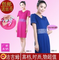 Spring and summer new long temperament dress breathable sweat absorption waist thin size short sleeve beauty GX01