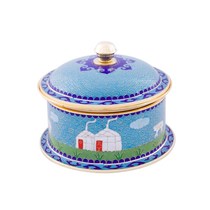 16cm cloisonne copper hot pot induction cooker Fat Cow pot food food pot small hot pot blue background Mongolian style