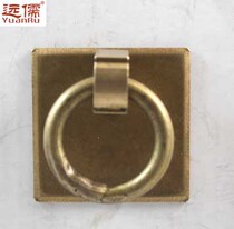 Ancient brass bronze sculpture Chinese imitation ancient brass handle Ming and Qing furniture accessories Outer square inner circle YRH453 4CM