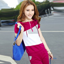 Casual Suit Women Han Edition Sports Suit Womens Dress Summer Sportswear Suit Short Sleeves Hooded Sweater Suit