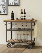 American retro shelf Wrought iron dining car cart Bar dining side cabinet Solid wood wine cart Fashion dining car