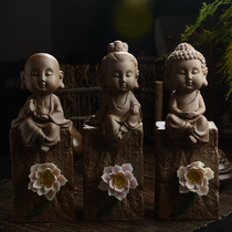 Boutique Tathagata lotus tea pet Purple sand ceramic Kung Fu tea tray Tea set accessories Western three saints sitting Buddha statue ornaments