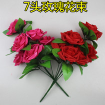 7 Heads Emulated Rose Bouquet Rose Flower Flower Arrangement Vase Decorative piece Greening inserts Balcony Landscaping