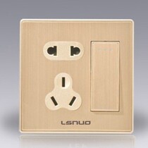  One-open five-hole double-control switch panel Champagne gold aluminum brushed panel switch socket one-open five-hole double-control switch panel Champagne gold aluminum brushed panel switch socket one-open five-hole double-control