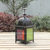 Spike foreign trade surplus goods Moroccan style candle holder stained glass wind lamp hollow iron ornaments decoration