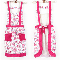 Special price Korean version Double waterproof apron Peach Leather Suede Waterproof Oil Field Garden Wind Kitchen Apron Widening Braces