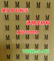 Transparent size label clothing large small and medium size sticker round size adhesive labels S M L XL