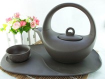 Purple pottery tea set purple sand set 1 teapot 1 tea chassis 1 teacup Chaozhou single flower basket teapot