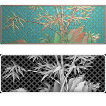 A hundred birds facing the phoenix under the screen bamboo hollow computer fine carving relief drawing engraving drawing gray scale material