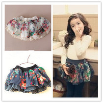 Clearance spring and summer new Korean girls and childrens hot style pastoral floral 3-layer skirt lace chiffon skirt super beautiful
