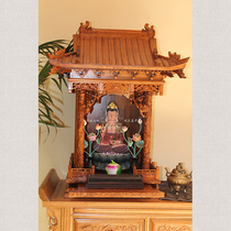 Double dragon column roof table niche Camphor wood shrine Desktop Buddha cabinet Buddha cabinet Small Buddha shrine Buddha table shrine for table customization