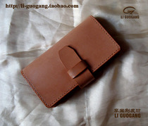 Genuine leather pure leather long wallet Changcai cloth first layer cowhide handmade leather wallet(Li Guogang Leather Workshop)