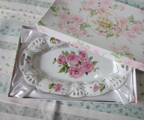 Foreign Trade Original Single RHP Royal Traditional Porcelain GOLD RELIEF PURPLE ROSE SERIES SMALL OVAL DISC GIFT BOX