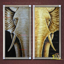 Hand-painted oil painting Modern simple living room porch decorative painting rhinoceros elephant gold foil mural thick oil hanging painting