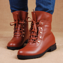 (Broken code) Ma Mu first layer cowhide lace-up short boots rivet square heel leather womens boots Martin boots Leisure