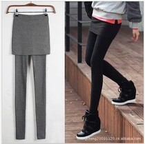 Autumn and winter leggings fake two pieces plus velvet large size Korean trousers slim bag hip womens leggings skirt