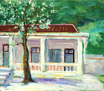 Original landscape oil painting wood decorative painting landscape painting landscape sketching courtyard small landscape oil painting color creation collectibles