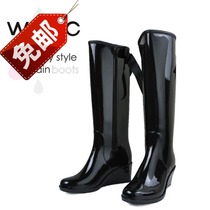 Rain boots Womens fashion Japanese and Korean version of rain boots long tube wedge heel WPC high heel non-slip womens rain boots rubber boots