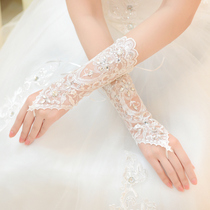  Bridal gloves Short wedding gloves Accessories Winter lace wedding gloves White five-finger open-fingered Korean style