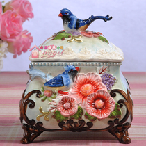 Fangya brand European peach blossom fan Tea pot Ceramic sealed pot Biscuit TV cabinet Coffee table decoration Home gifts