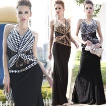 Lan Guifang 2084 Ultra-Explicit Build Cross Wrap Chest Close-fitting Sexy Black BAO WEN Long Style Evening Dress