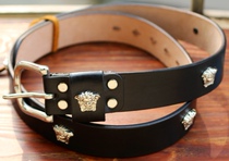 Handmade custom imported vegetable tanning leather head layer cowhide black belt small man head stainless steel lead head