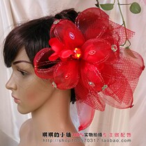 Kiki Accessories Big Red Lily Diamond Bride Hair Headwear floral headdress Wedding Dress Accessories