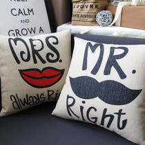 Mr Mrs Right beard lips couple wedding gift cotton linen pillow case Pillow sofa cushion core