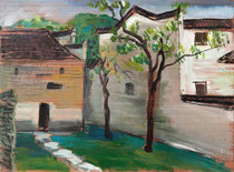 Wood oil painting landscape sketching Jiangxi Wuyuan Huipai architectural oil painting color creation manuscript Academy artist oil painting