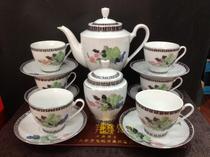Liling Old Porcelain-Collection of 15 Green Peony Tea sets produced by Xinghuo Porcelain Factory in the 70s