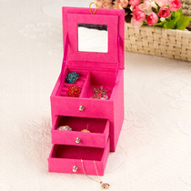 Flannel with mirror double draw jewelry box European-style princess makeup box Jewelry box small counter gift jewelry box