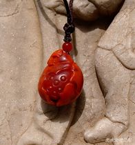 1162 Inventory 70s natural South red frog lotus pendant hand carved No reason to return re-inspection