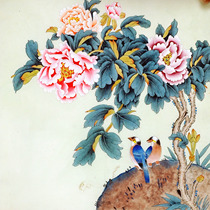 Chinese painting work stroke flower bird painting 4-ruler hopper square peony boutique pure hand-painted living room bedroom decorative character painting