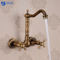 Antique full copper kitchen hot and cold tap All copper European-style kitchen sink swivel hot and cold tap