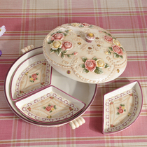European ceramic candy plate melon seed plate three grid plate multi-purpose plate covered plate TV cabinet coffee table ornaments wedding gifts