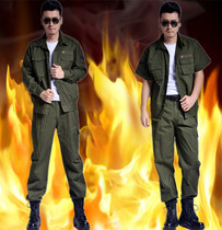  New cotton army green summer work long-sleeved short-sleeved suit mens half-sleeved labor insurance service military uniform