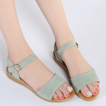 2018 Summer new girl Han edition Princess Shoe 13 CUHK 15-year 15 old junior high school student flat genuine leather sandal 12