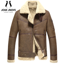 Light luxury high-end mens motorcycle leather wool one mens leather jacket short thick leather jacket coat