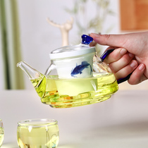 Peking University history glass teapot filter pot thickened heat-resistant large and small ceramic inner tank with cover creative flower red teapot