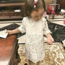  Clearance summer childrens clothing girls eyelash lace skirt dress Childrens princess dress Middle and large childrens white dress skirt