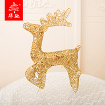 Huachi Christmas Iron Art Station Deer Christmas Ornaments Golden Sequins Christmas Deer Hotel Mall Scene Arrangement